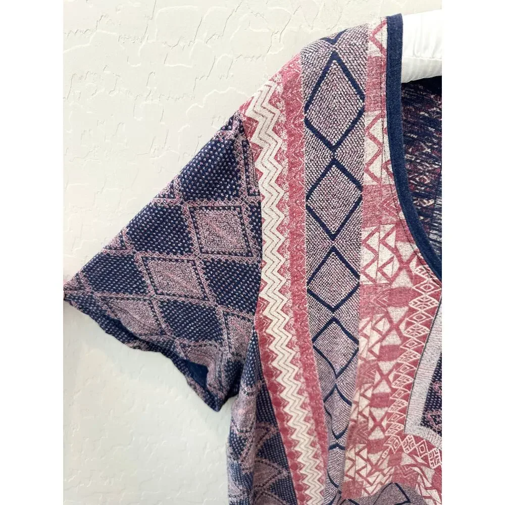 LUCKY BRAND | Blue Rust Boho Print Lightweight Scoop Neck Short Sleeve Tee | XL - Picture 2 of 5
